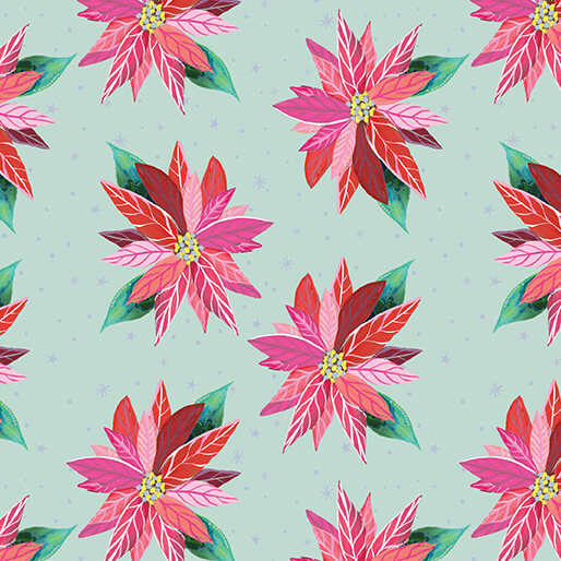 Magical Season - Painterly Poinsettia in Light Turquoise