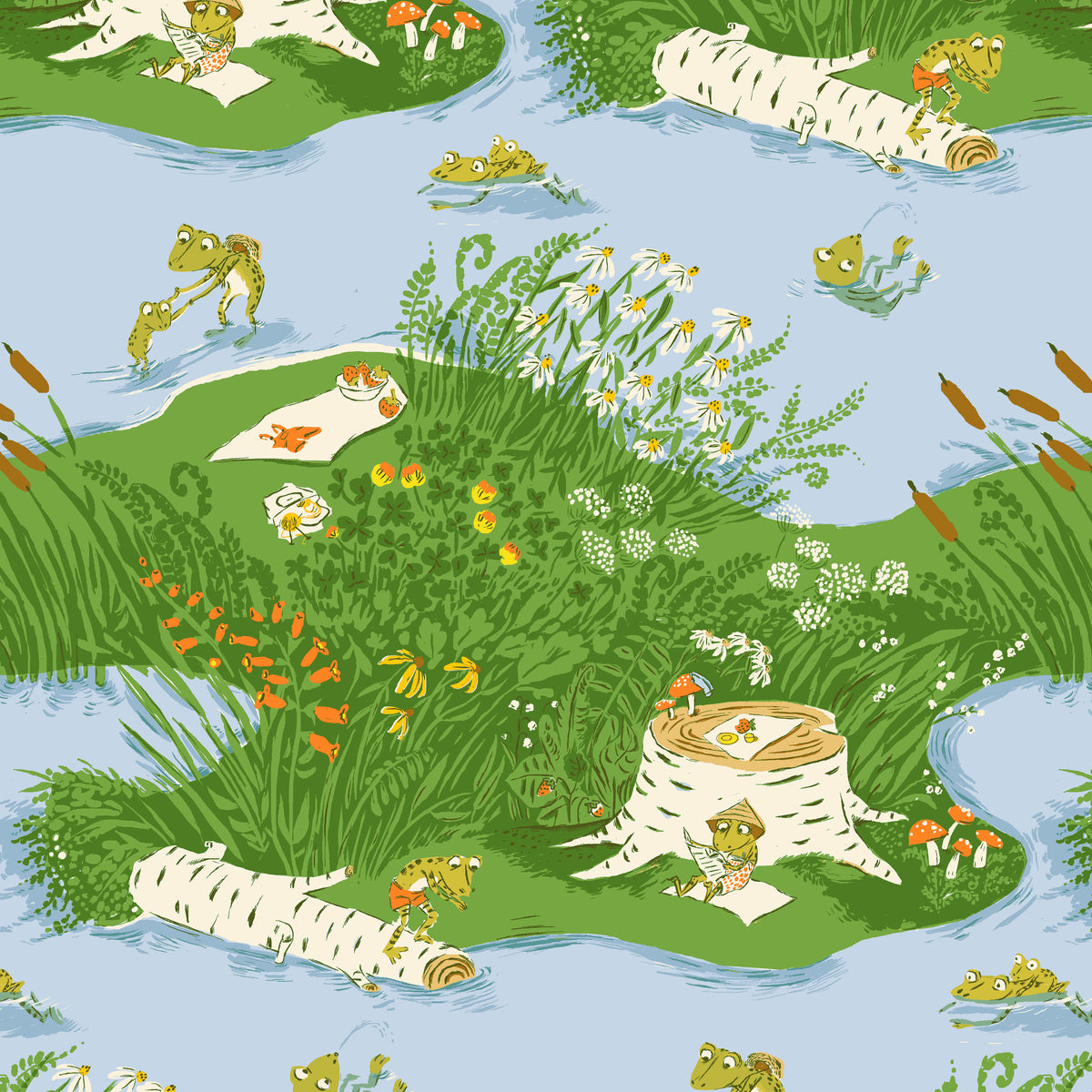 Heather Ross Favorites - Frog Pond in Medium Blue