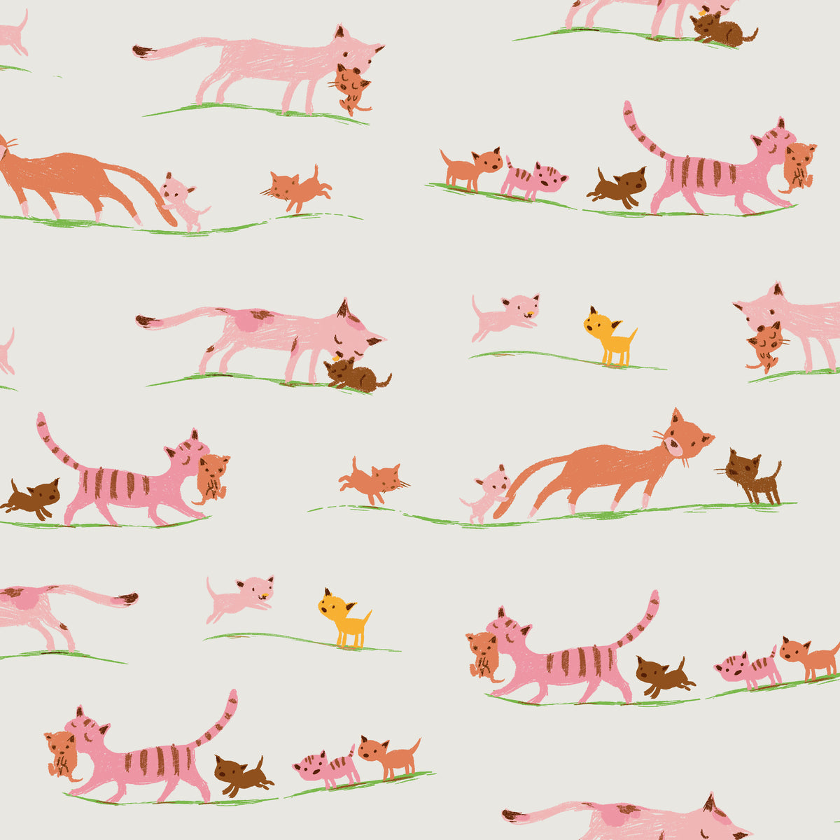 Heather Ross Favorites - Marching Cats in Cream
