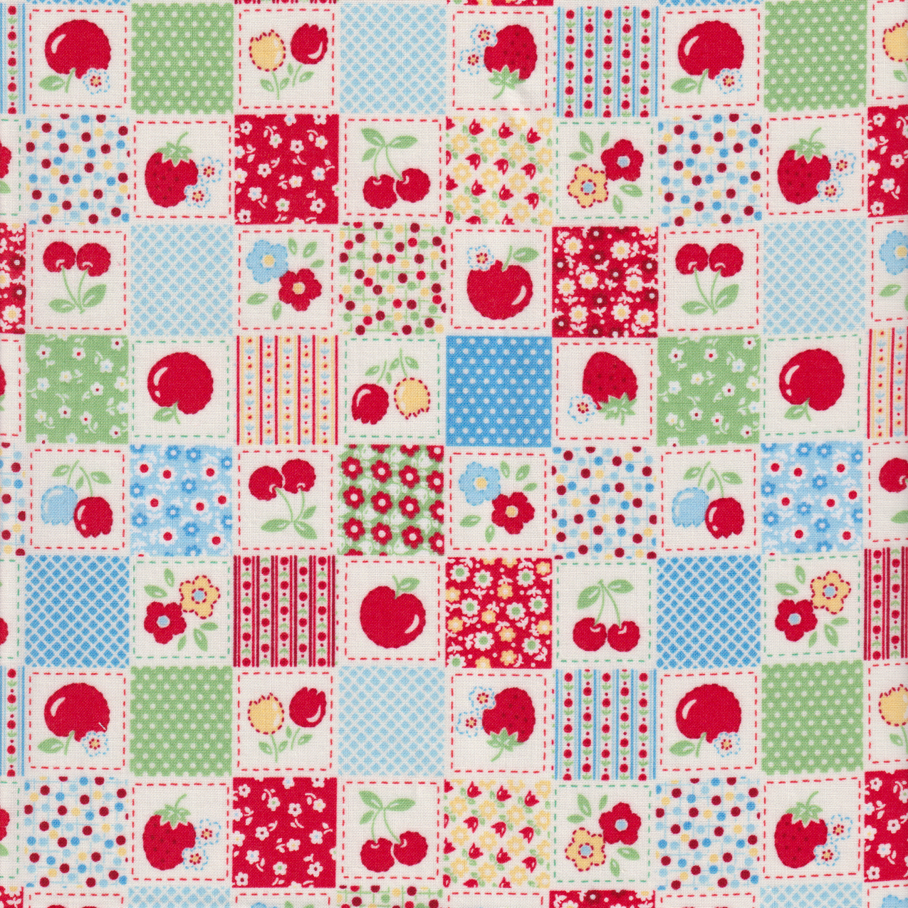 Happy Message - Small Square Patchwork in Red and Blue