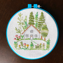 Load image into Gallery viewer, Cottage In the Woods Embroidery  - Pre-Printed Linen Embroidery Panel or Kit