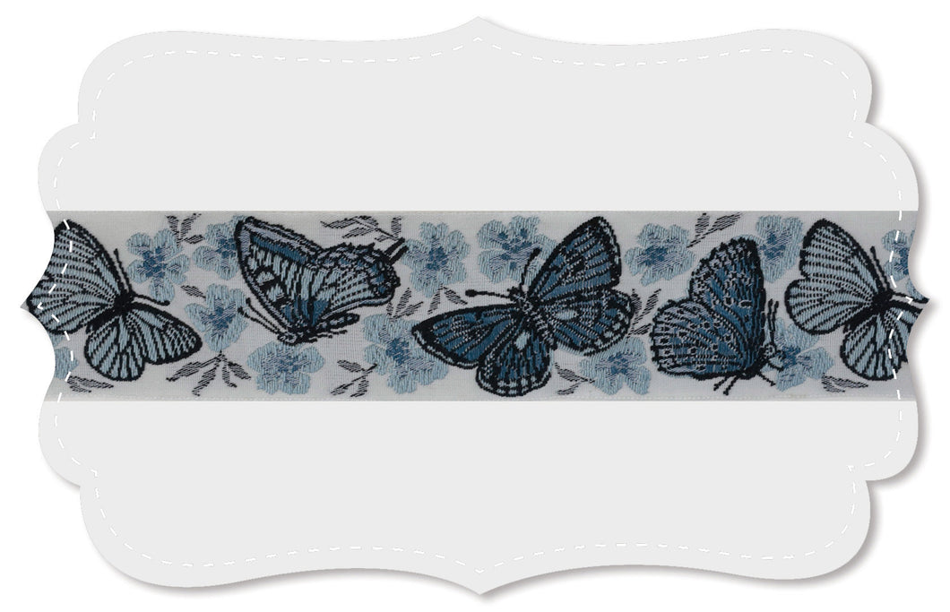 Kafka Ribbon - Spring Butterflies Grey Blue