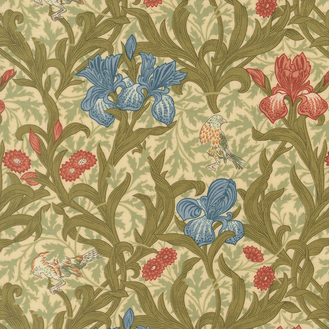 Morris Muse - Iris Florals Birds in Parchment