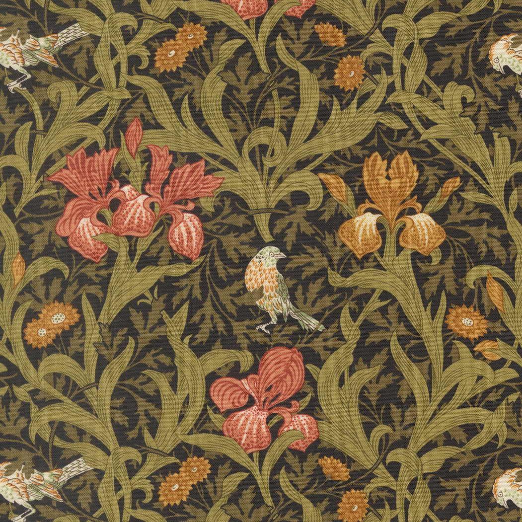 Morris Muse - Iris Florals Birds in Ebony