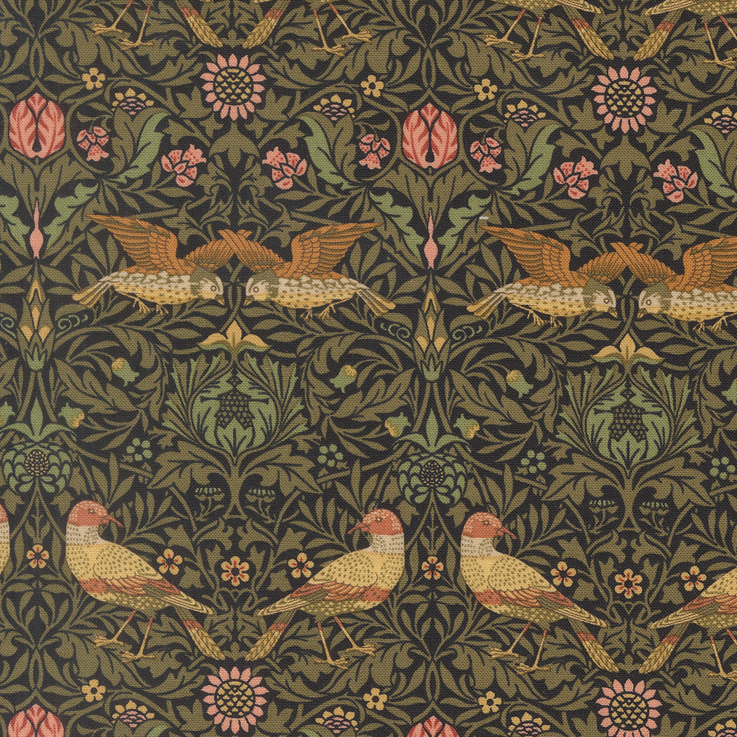 Morris Muse - Birds Damask in Ebony