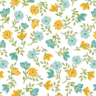 Montgomery: Mountain Charm - Mountain Flower Toss in Teal on White