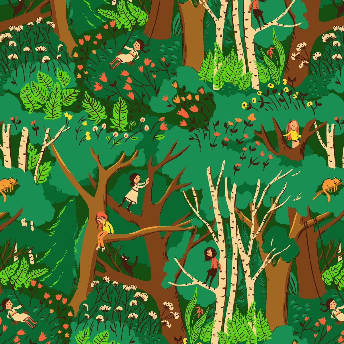 Heather Ross Favorites - Climbing Trees in Jade