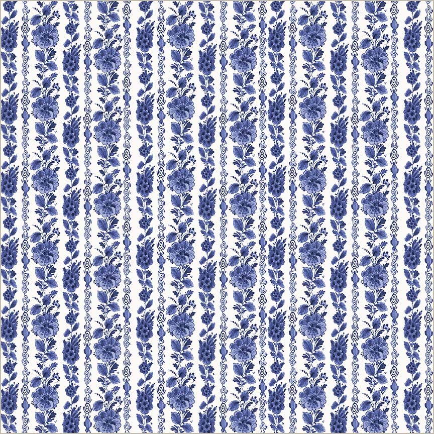 China Blue - Garden Rows in White