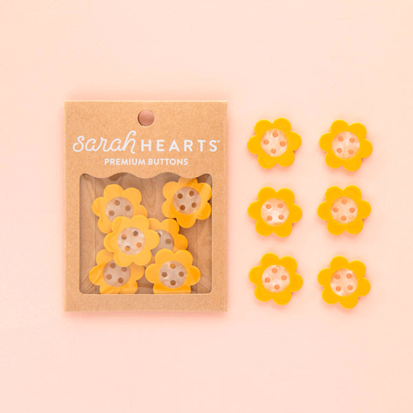 Sarah Hearts - Yellow Daisy Large 1" Buttons