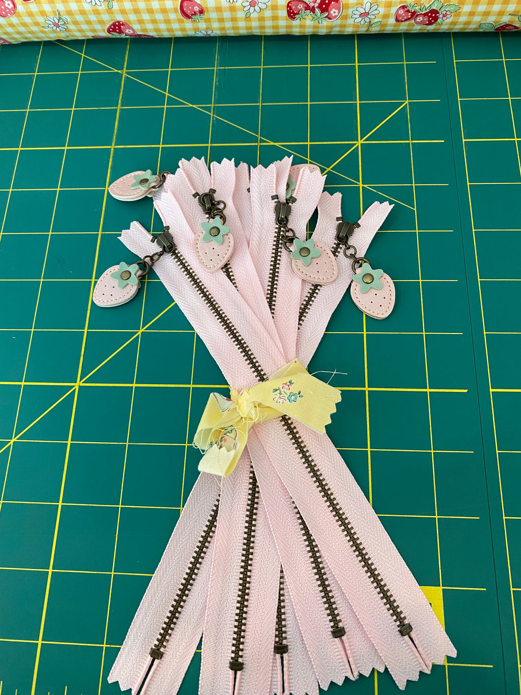 Pink Zipper w/Strawberry Charm 8”