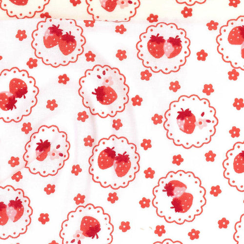 Happy Message - Strawberries on Lace in Red on White