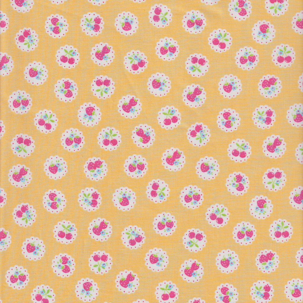 Happy Message - Berries on Doilies in Yellow