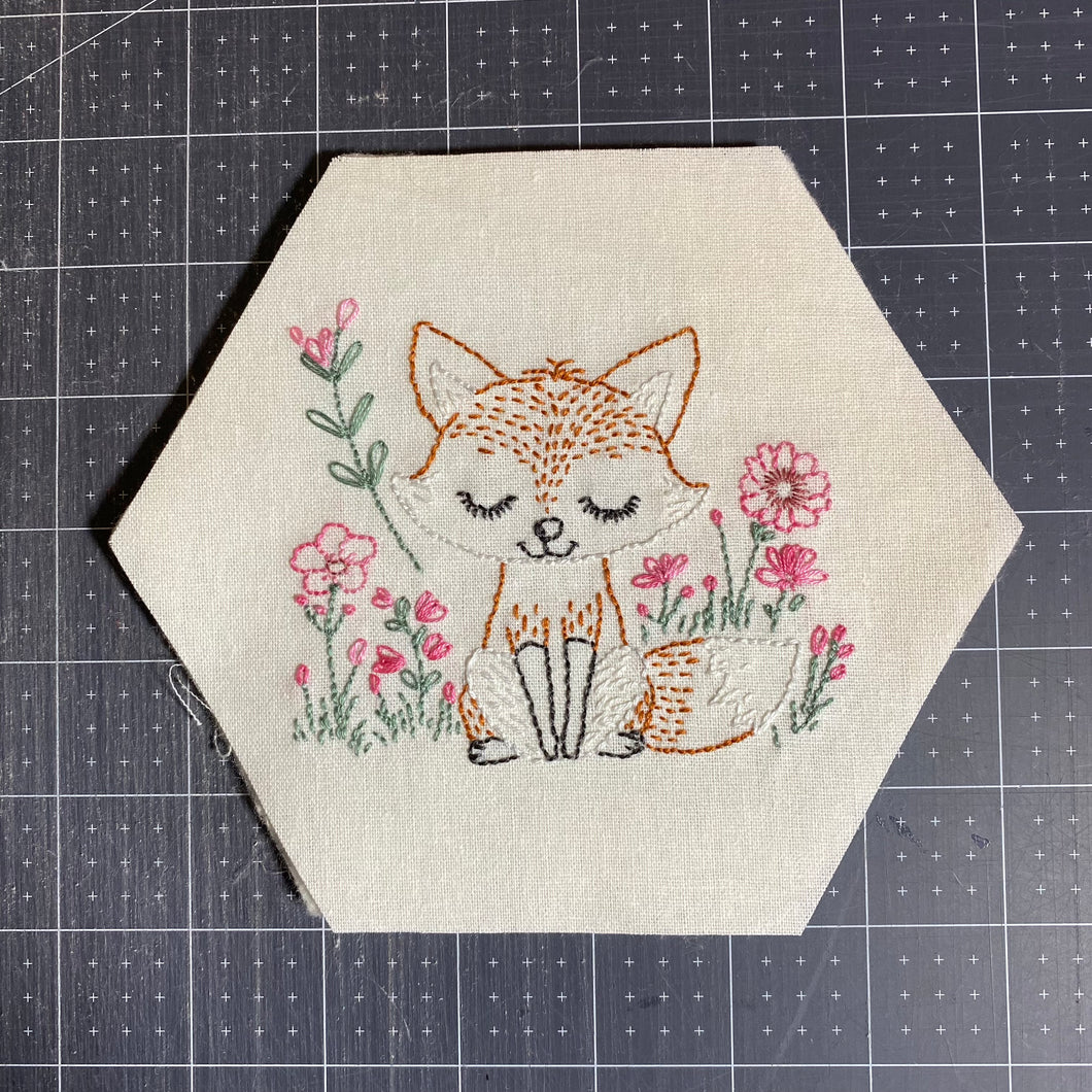 Happy Fox Embroidery  - Pre-Printed Linen Embroidery Panel or Kit