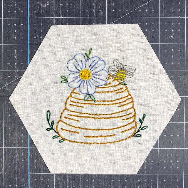 Bee Skep Embroidery  - Pre-Printed Linen Embroidery Panel or Kit