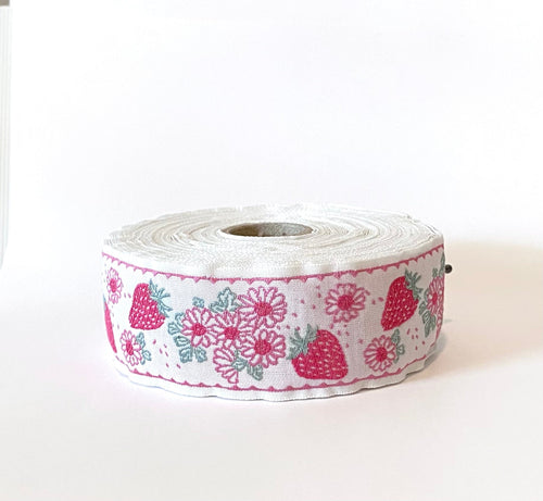 Kafka Ribbon - Strawberries and Daisies Pink