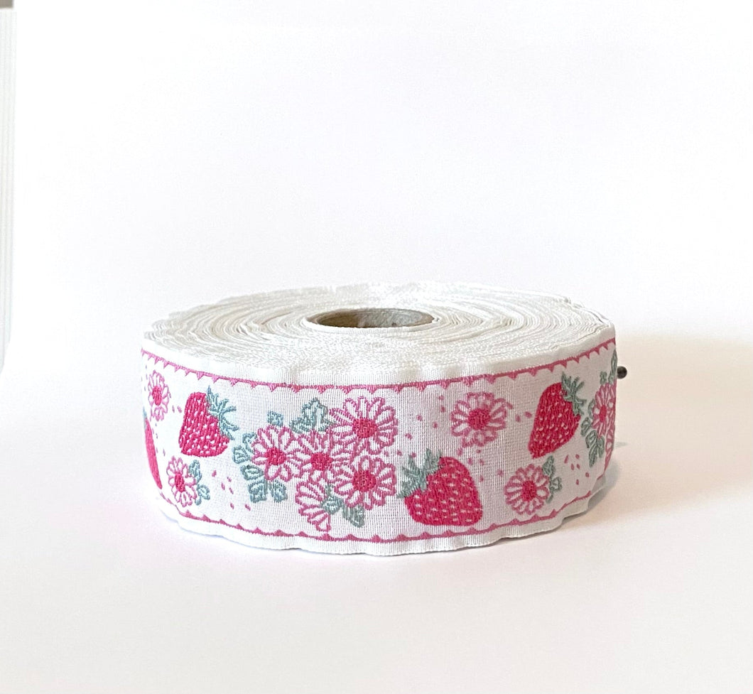 Kafka Ribbon - Strawberries and Daisies Pink