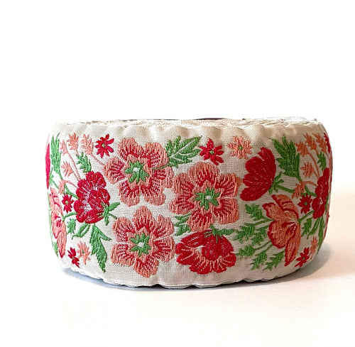 Kafka Ribbon - Flowers with Grasses Coral Red