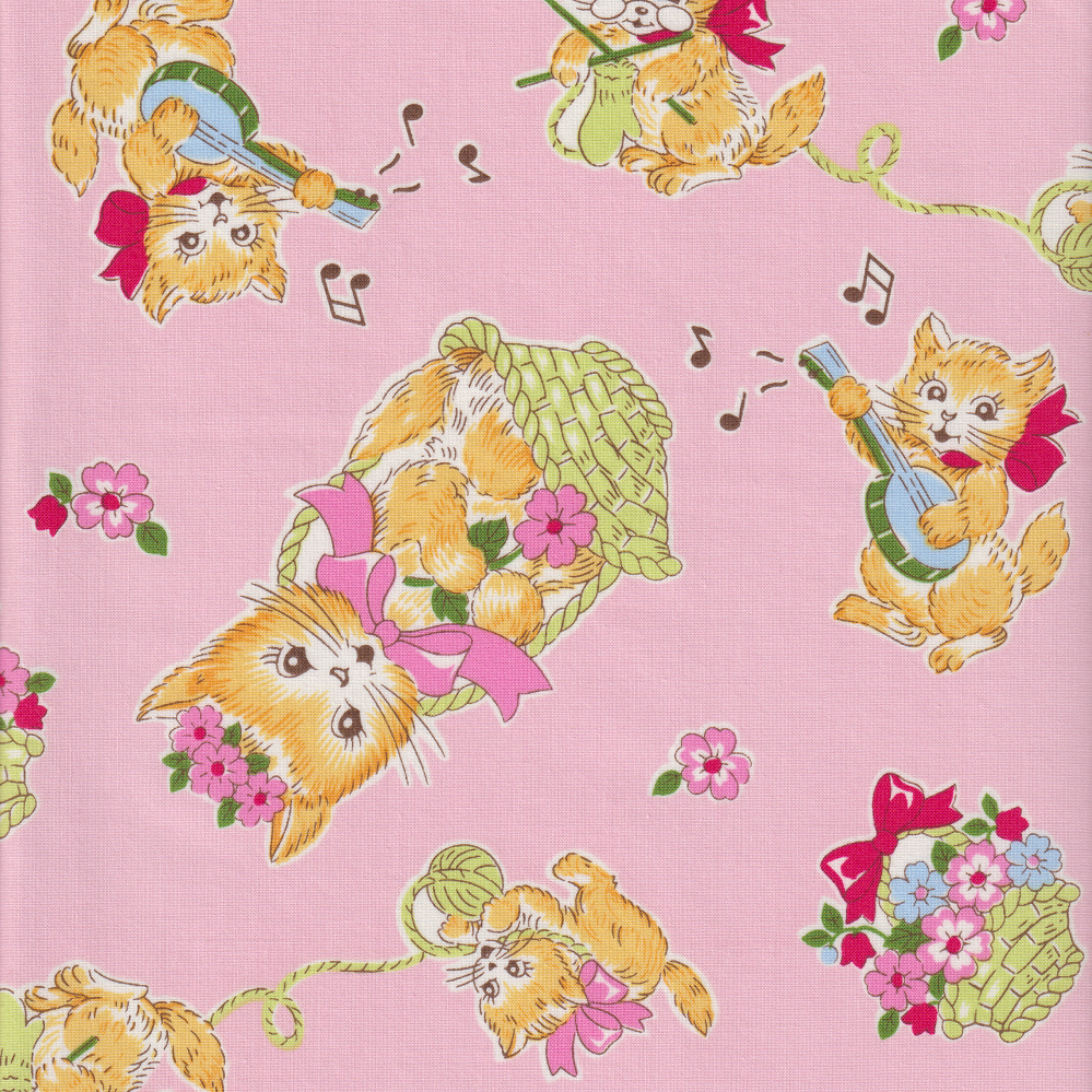 Vintage Time - Cats on Pink