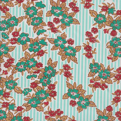 Momnson - Teal Flowers on Aqua Stripes