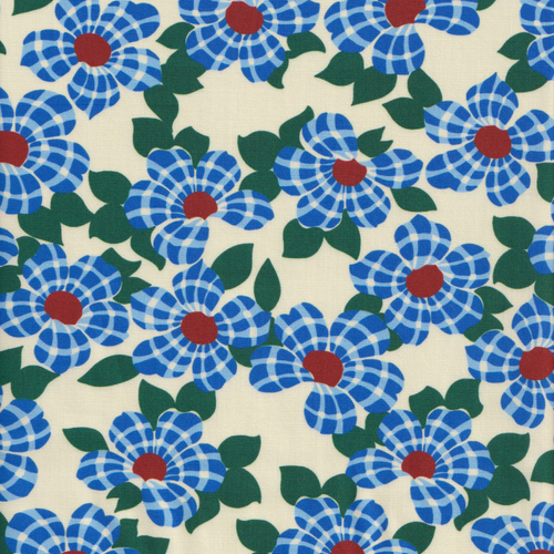 Momnson - Blue Gingham Daisies on Cream