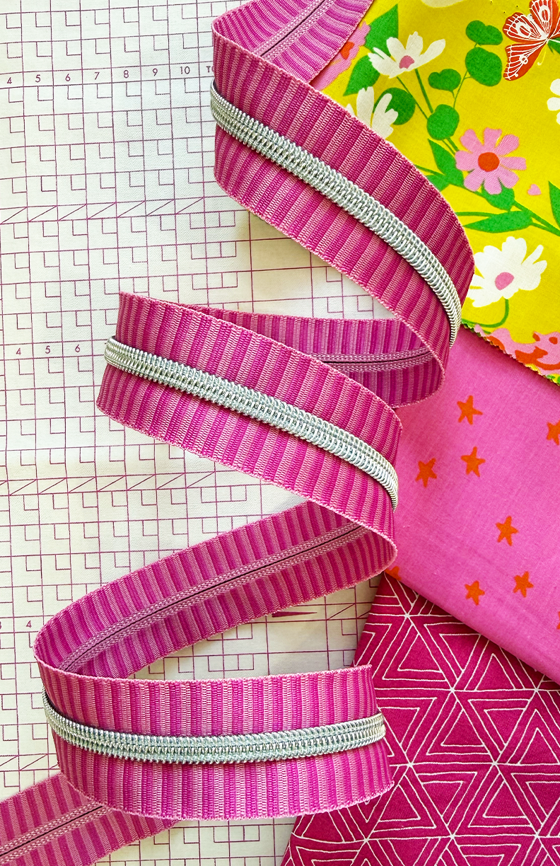 Wide Pink Stripe Zipper Tape (3yd)