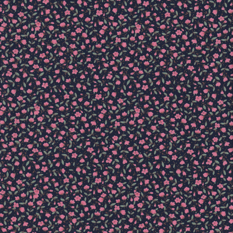 Sevenberry - Tiny Rosebuds in Pink on Navy