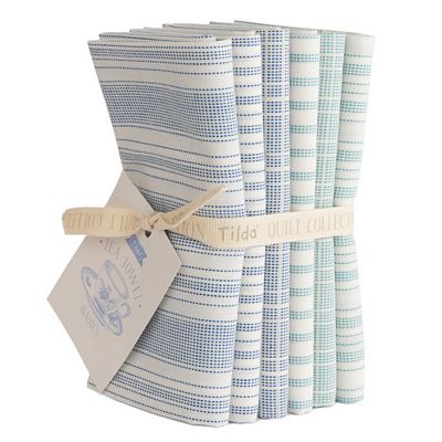 Tilda Woven Tea Towel Basics Teal Fat Quarter Bundle