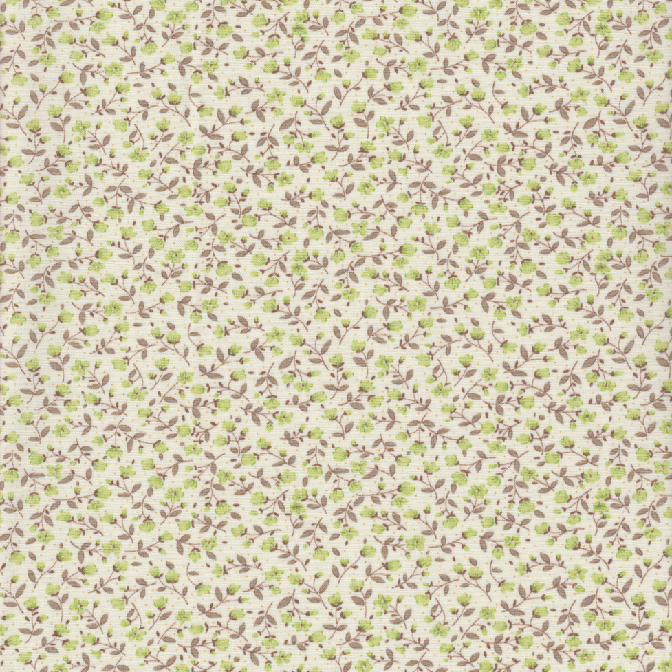 Sevenberry - Tiny Rosebuds in Green on Taupe