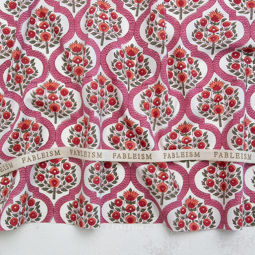 Indian Block Prints Cottage - Lattice Floral in Pink 