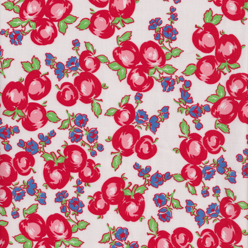 Momnson - Apples and Blue Flowers on White