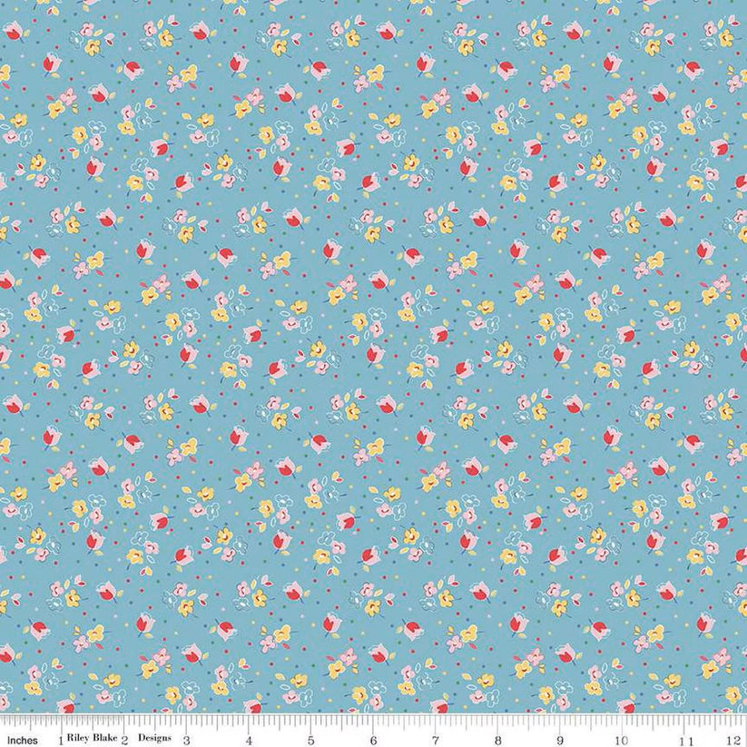 Simple Pleasures - Calico Sweet Rose in Aqua