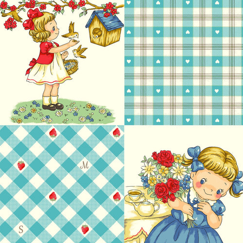 Margaret and Sophie Love Strawberry- Large Patchwork in Blue